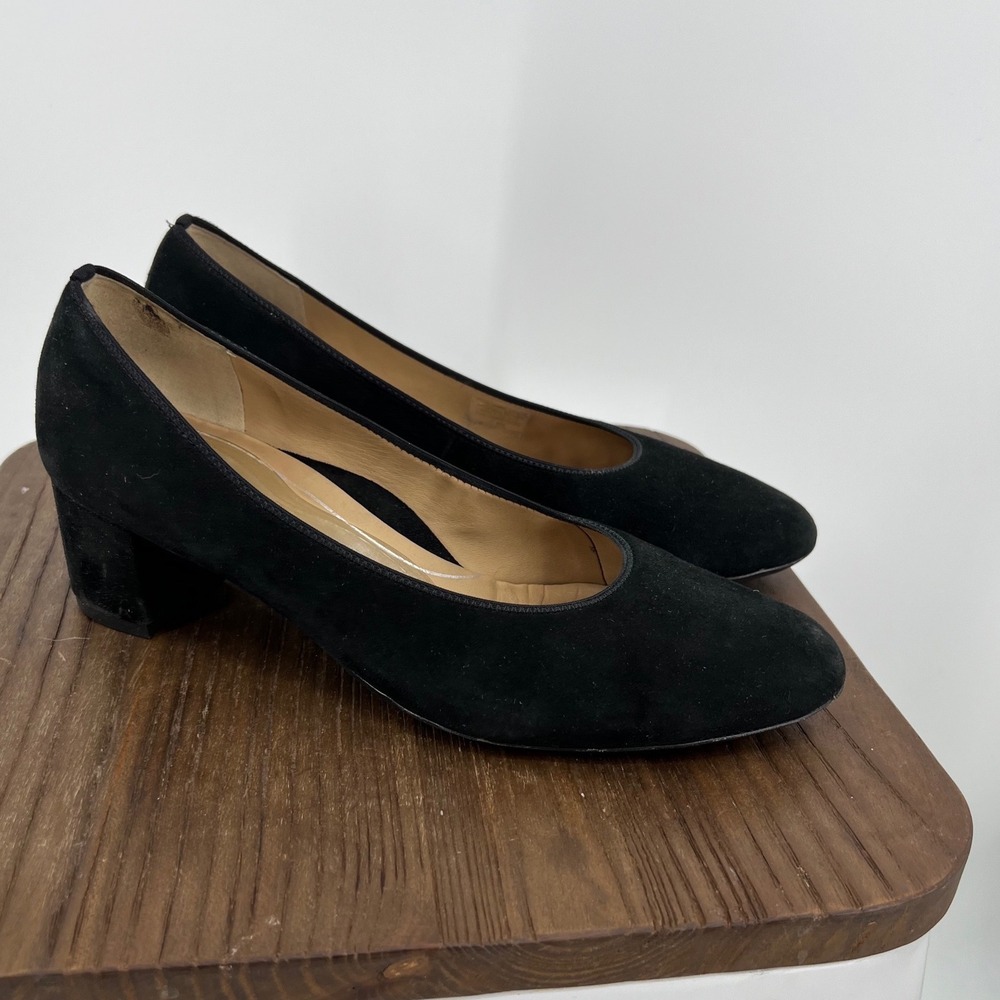 Ara‎ Knokke HighSoft Black Suede Stacked Block Heel Pumps US 8.5